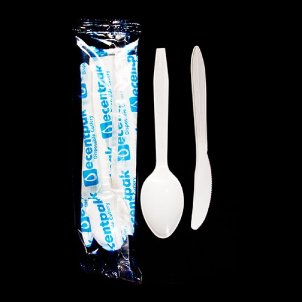 D0006: Decentpak 4 in 1 (spoon, knife, tissue, toothpick). 400 pieces per bag